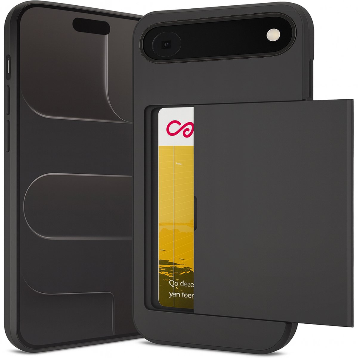 Hoesje met Pasjeshouder geschikt voor iPhone 17 Air - Back Cover SlideCase Zwart