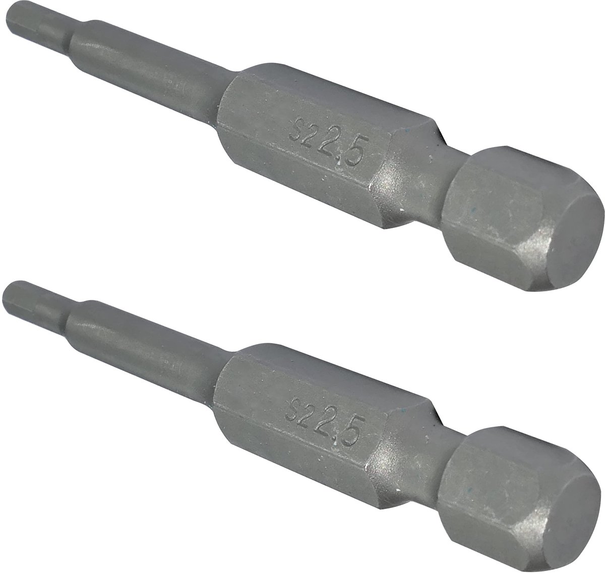 C50081 - Set van 2 verlengde schroevendraaierbits 1/4 inch (6,3 mm) - 2,5 mm / 50 mm - Hexagon 6-zijdige schroeven - DIN 3126 - S2 staal