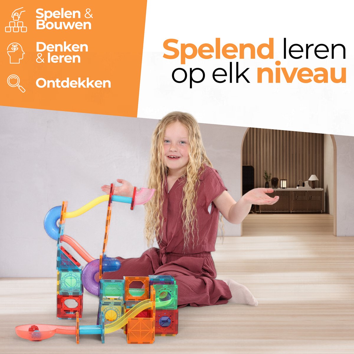 Magna Minds - Magnetic Tiles - Knikkerbaan - 105 stuks - Magnetisch Speelgoed - Constructie speelgoed - Magnetische tegels - Montessori speelgoed - Magnetic toys - Magnetische bouwstenen - Speelgoed Kinderen — afbeelding 11