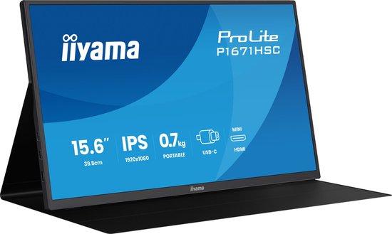 15,6″ iiyama ProLite draagbare Full HD IPS-monitor met USB-C, ingebouwde speakers en leren cover