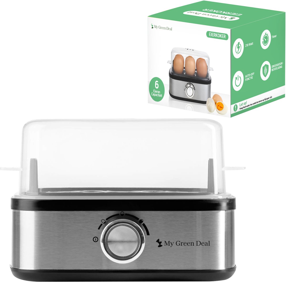 Bol.com My Green Deal Eierkoker Electrisch met Timer – Eierenkoker voor 6 Eieren – Hard, Zacht & Medium – Inclusief Maatbeker en... aanbieding