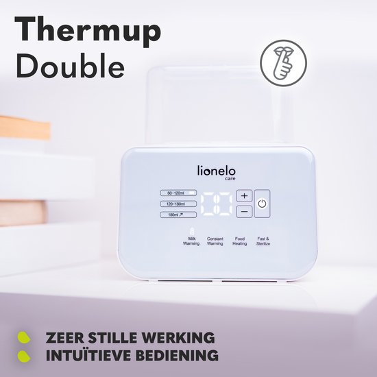 Lionelo Thermup Dubbele 6-in-1 Flessenwarmer - Voor 2 Flessen - Snel Opwarmen in 3 Min - Sterilisator & Ontdooier - Temperatuurbehoud tot 24u - BPA-vrij & Veilig van Merkloos — afbeelding 5
