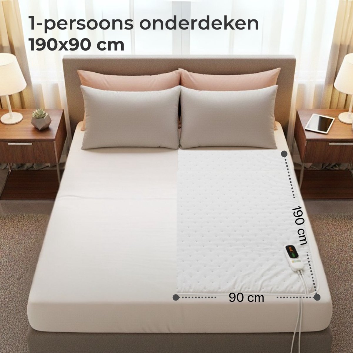 CoolHome UB25 Elektrische Onderdeken- 1 Persoons – 190x90 cm – 6 Warmtestanden - Dual zone– Timer & Oververhittingsbeveiliging - Extra zacht - Wit – foto 5
