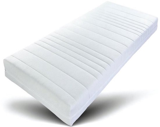 Witte babymatras met horizontale ribbels, zwevend op een witte achtergrond.