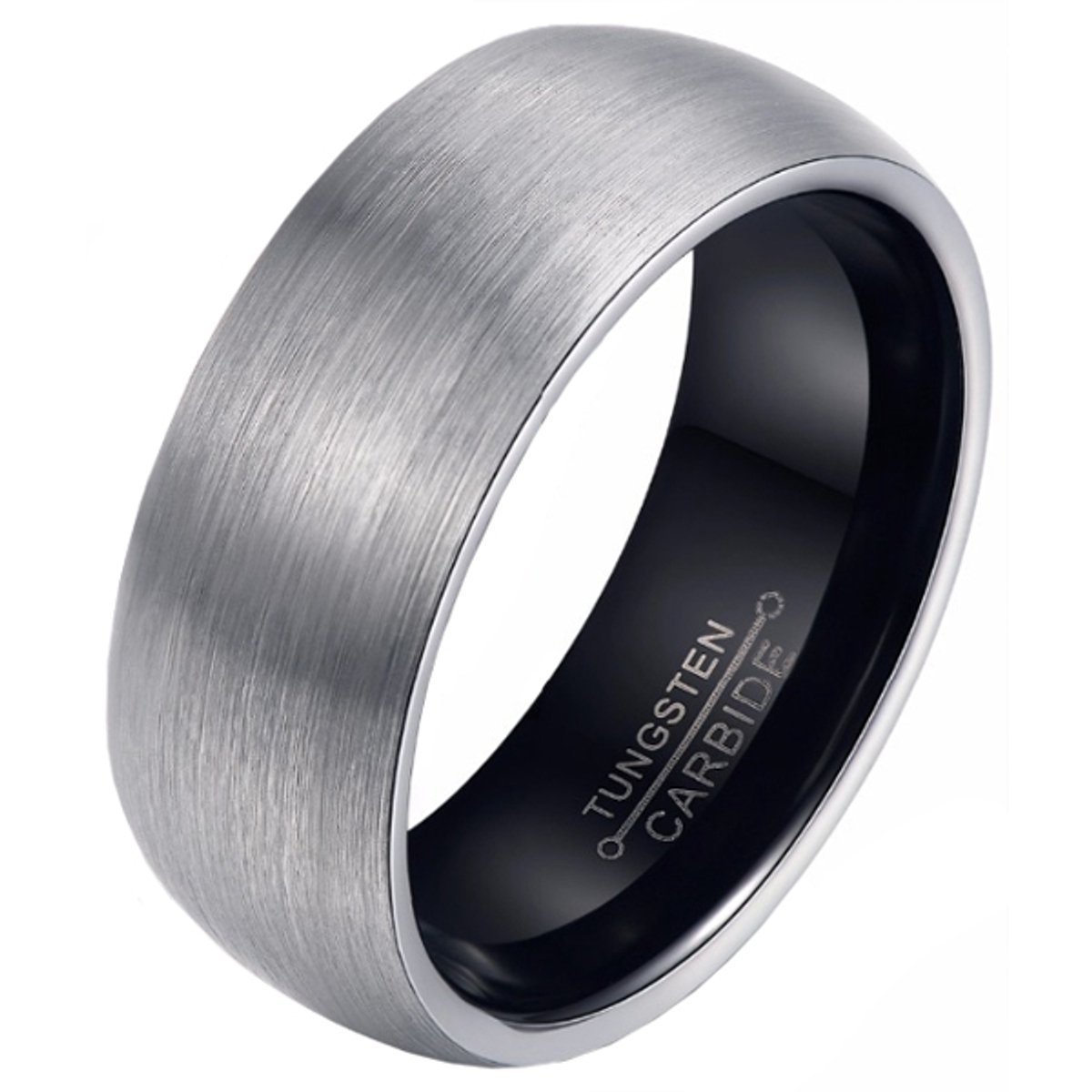Wolfraam heren ring Zilverkleurig met Zwart 8mm-20mm