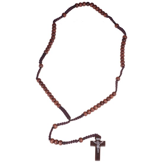 Chapelet en bois marron avec croix