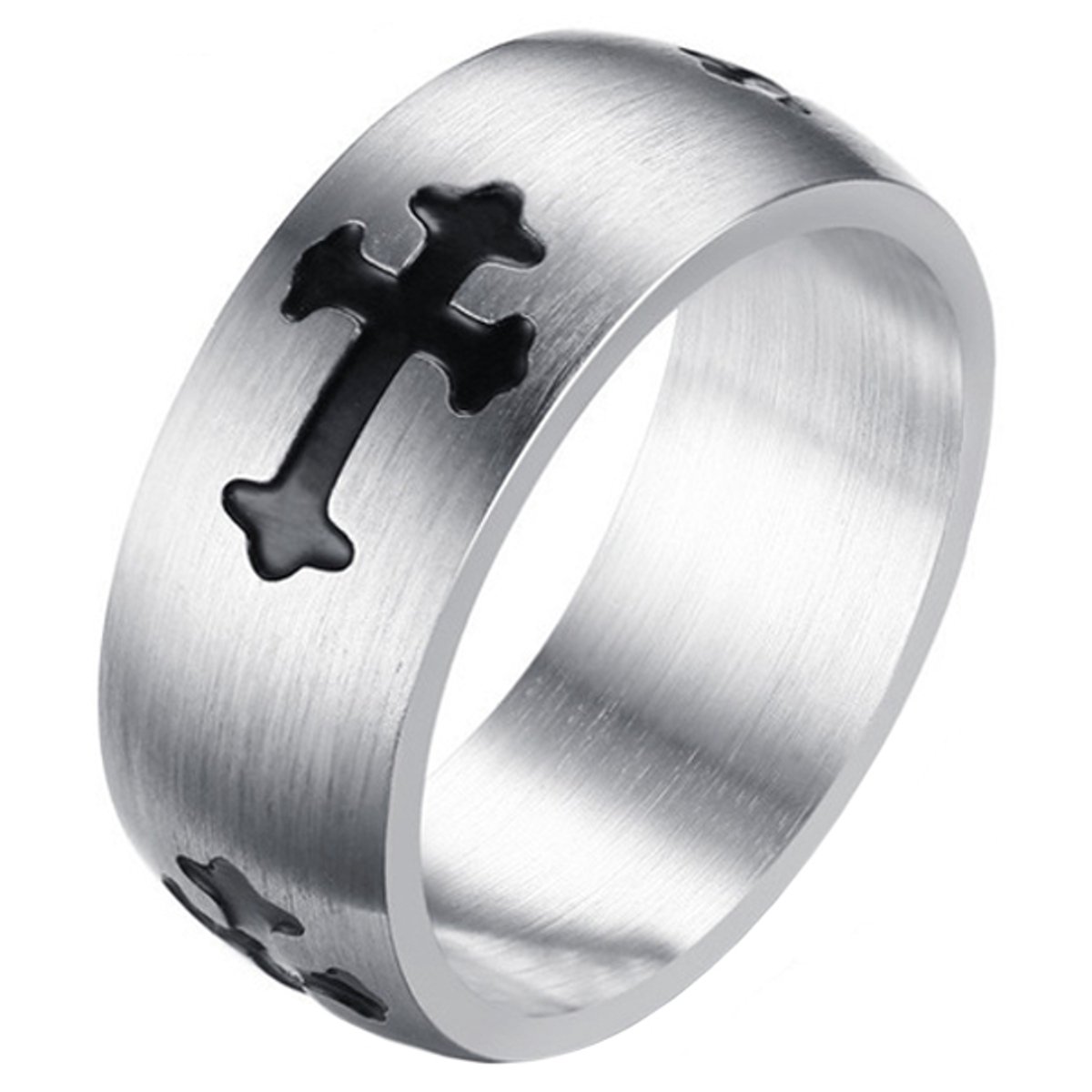 RVS Heren ring met zwart kruis-19mm