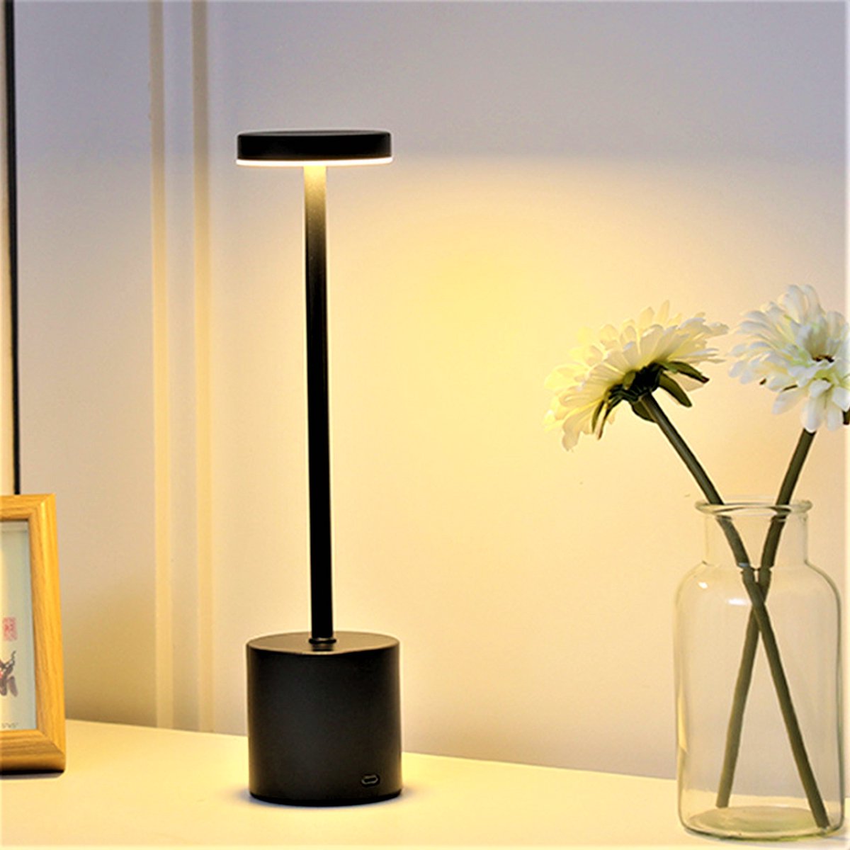 CHIWIN LED Tafellamp - Dimbare Draadloze Tafellamp met Touch Control - 3 Lichtkleuren en Traploos Dimmen - Oplaadbare AKKU Lamp voor Slaapkamer Woonkamer Buiten Restaurant Balkon