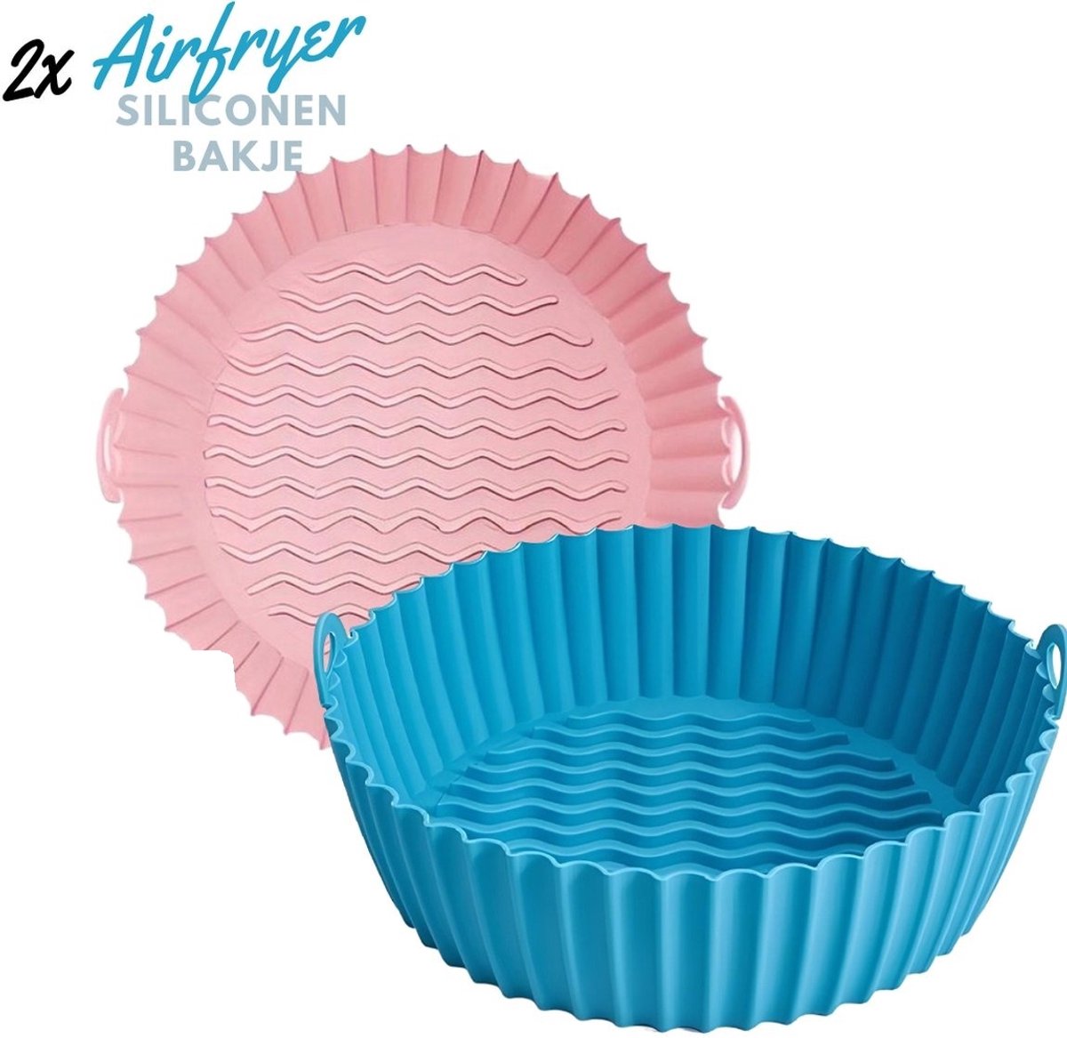 HipWare - Airfryer Siliconen mandje - Antiaanbaklaag - Vaatwasserbestendig - Rond - Roze/Blauw