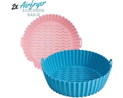 HipWare - Airfryer Siliconen mandje - Antiaanbaklaag - Vaatwasserbestendig - Rond - Roze/Blauw