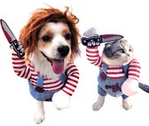 Joya Pets® Horrorpop Verkleedkostuum voor Hond of Kat | Horror Halloween Huisdier Kostuum | Met Pruik & Nepmes | Verkleedpak voor Voorpoten | Dierenkostuum | Carnavalsoutfit Halloween Hond/Kat | Maat S