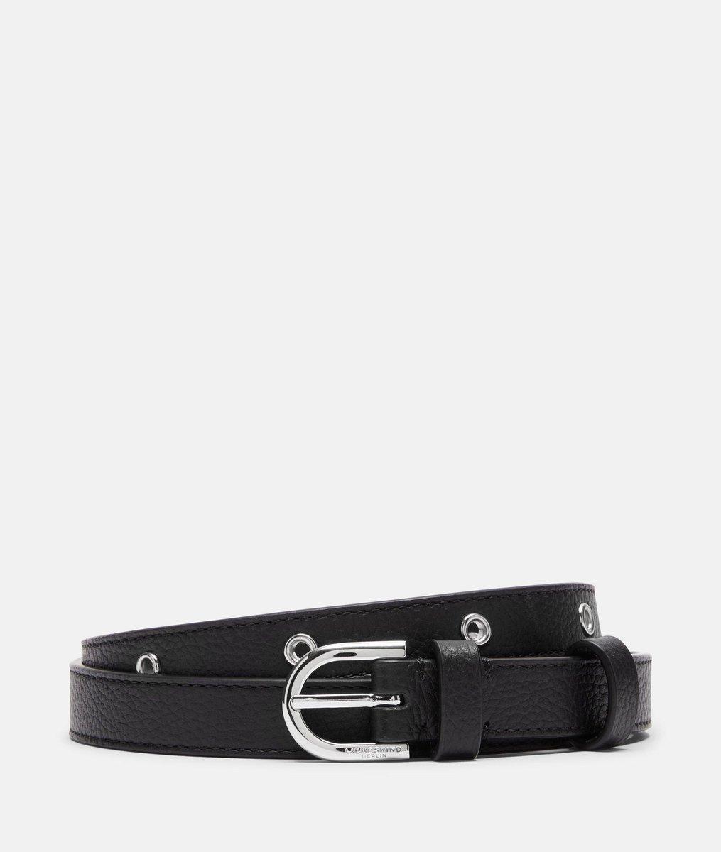 LIEBESKIND BERLIN Leren Riem Tailleband Fab 5 Small Pebble Eyelts Belt 1.8 CM W85 Black Zwart