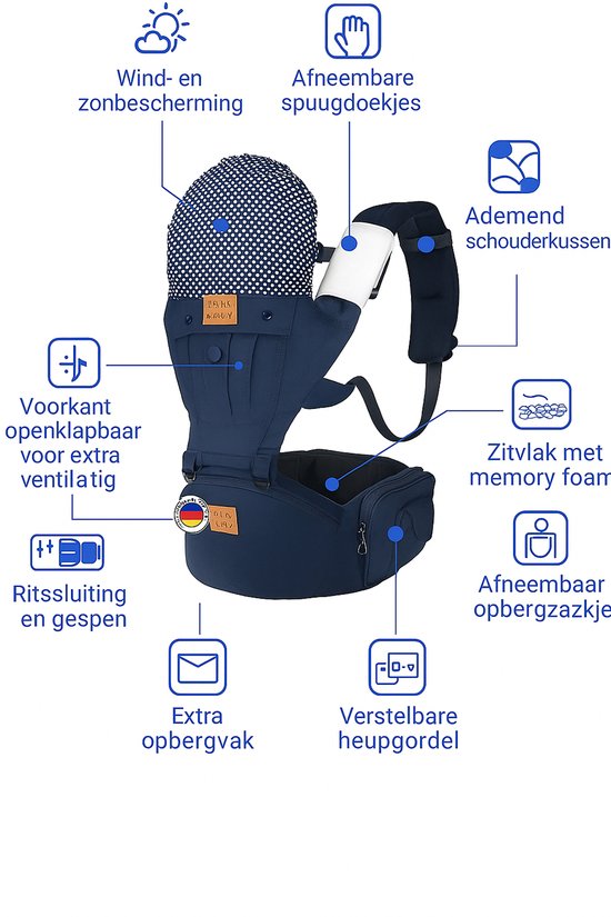 Mala Mati - Babydrager - Draagzak - Kinderdrager - Baby Drager - Multi positie - Verstelbare ergonomische buikdrager van Mala Mati — afbeelding 2