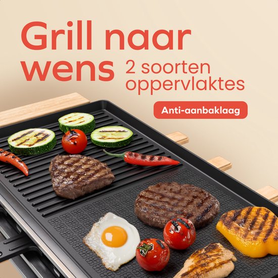 KitchenBrothers Gourmetstel - 950W - Gourmetplaat 8 Personen - BPA-vrij - Set met Pannetjes en Spatels - 46,5 x 23 cm - Hout/Zwart — afbeelding 4