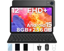 DOOGEE T36 Tablet met toetsenbord 12"+ 90Hz Android 15 32 ​​GB RAM + 256 GB ROM 8800 mAh batterij Twee simkaart BT 5.0 FaceID,Zwart