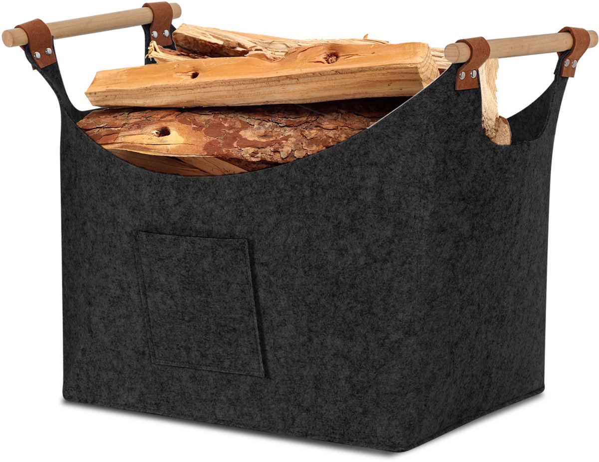 Houtmand vilt - 45x40x32cm - 5 mm dik vilt - opvouwbare brandhoutmand - Haardhoutopslag - Donkergrijs