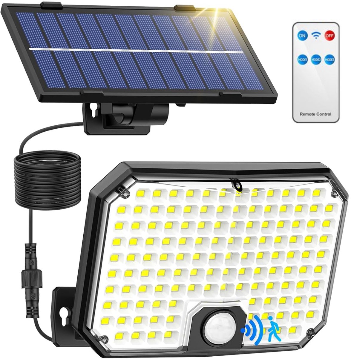 BOTC Buitenlamp met bewegingssensor op zonne energie - Afstandsbediening - Met dag nacht sensor - Solar wandlamp buiten - 1 Stuk