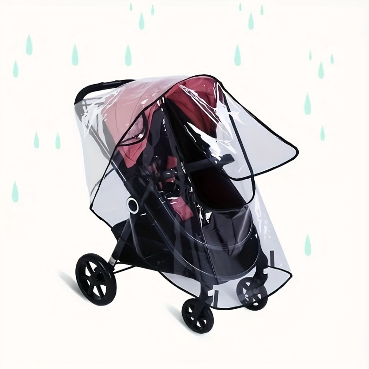 Universele waterdichte regenhoes voor kinderwagens Kinderwagenaccessoires Transparante stofkap Open ritssluiting Paraplu Regenachtig seizoen Waterdicht - Zipper EVA – foto 8