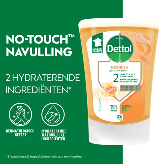 Dettol - No-Touch Handzeep Refill Extra Care Honey & Sheabutter - 3 x 250 ml - Voordeelverpakking