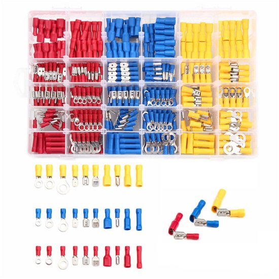 Foto: Kabelschoenset 480 stuks 30 types platte steekhulzen knijpverbinding met isolatiehulzen platte stekker ringvork kabelschoenen assortimentsdoos kabelconnectoren voor elektriciens