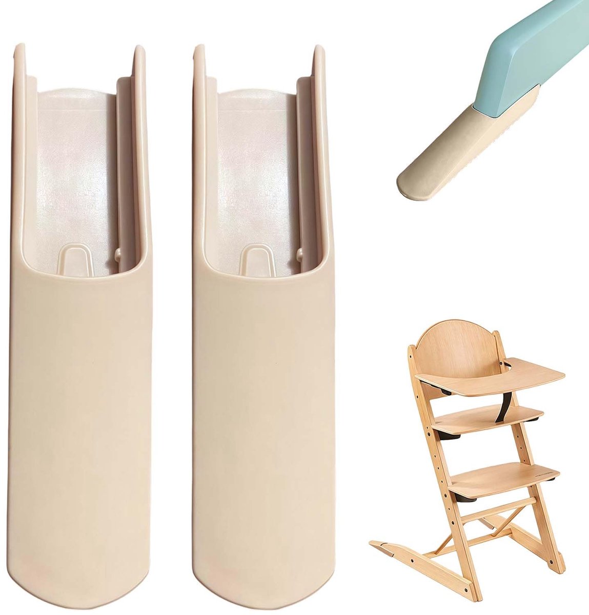 Image of 2 Stuks Kantelbeveiliging voor Kinderstoel -Verlengde Glijderset als Accessoire -Veiligheidsvoetkappen en Pootverlengstukken -Stoelpootbeschermers voor Babystoel (Houtkleur)