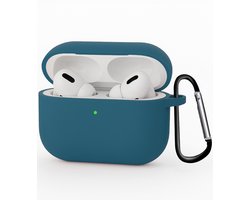 Hoesje - Geschikt voor Apple Airpods Pro 3 - met Clip - Siliconen Hoes - Silicone Case Cover - Donkerblauw