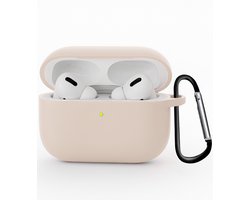 Hoesje - Geschikt voor Apple Airpods Pro 3 - Siliconen Hoes met Clip - Silicone Case Cover - Zand