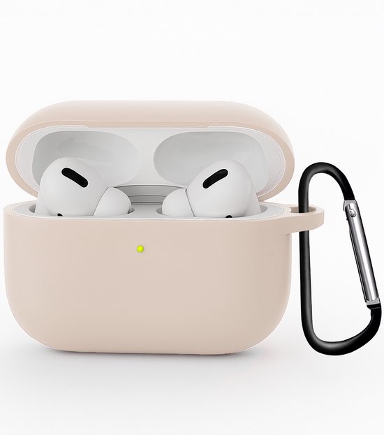 Hoesje - Geschikt voor Apple Airpods Pro 3 - Siliconen Hoes met Clip - Silicone Case Cover - Zand