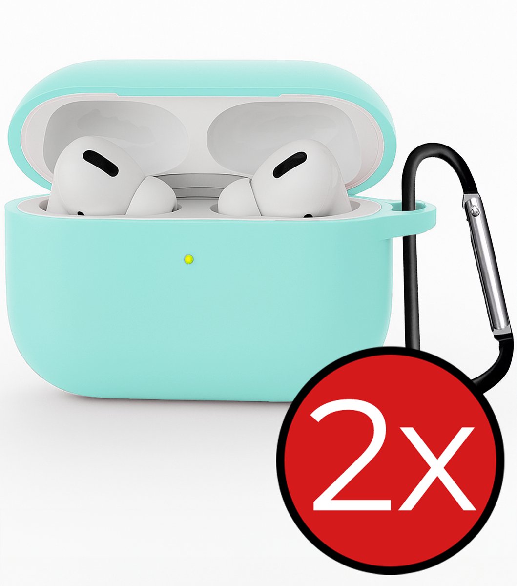 Hoesje - Geschikt voor Apple Airpods Pro 3 - Siliconen Hoes met Clip - Silicone Case Cover - Mintgroen