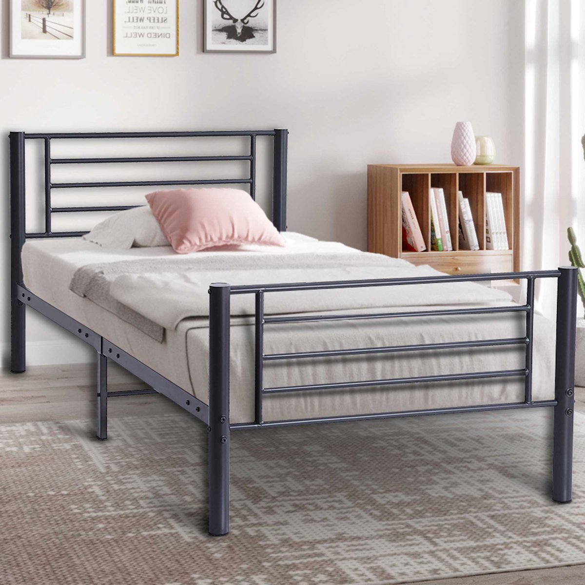 Bed Sammy - Rousseau - Eenpersoons Bedkader - Grijs - Metaal Eenpersoons Normaal Bed