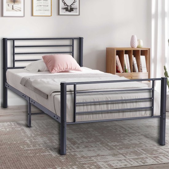 Bed Sammy - Rousseau - Eenpersoons bedkader - Grijs - Metaal Eenpersoons Normaal bed