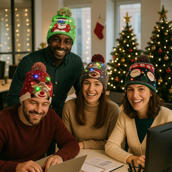 chapeau de noël imprimé arbre de noël - avec lumières LED - chapeau de noël moche - pour petits et grands - pour hommes et femmes