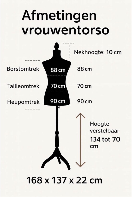 Afmetingen van een zwarte vrouwenpaspop.