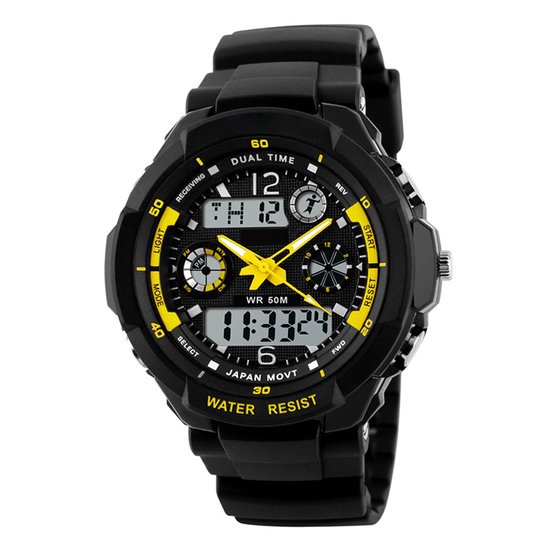 Kinderhorloge - Analoog Digitaal – Chronograaf - Shockproof – Geel