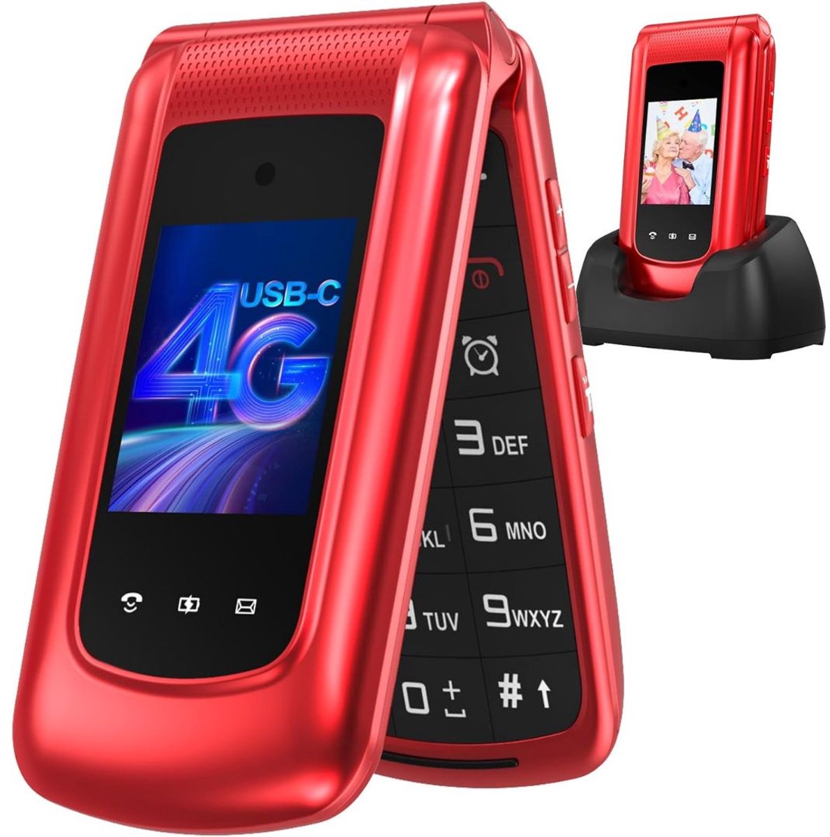 DailySupplies® Senioren Mobiele Telefoon 4g - Senioren GSM - Rood