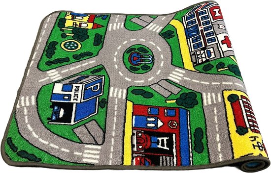 Carpet City Speelkleed - Speelmat 66x155 cm - Inclusief 3 Speelgoed Auto’s - Vloerkleed Kinderkamer - Antislip Speeltapijt - Verkeerskleed - Cadeau van Carpet City — afbeelding 2