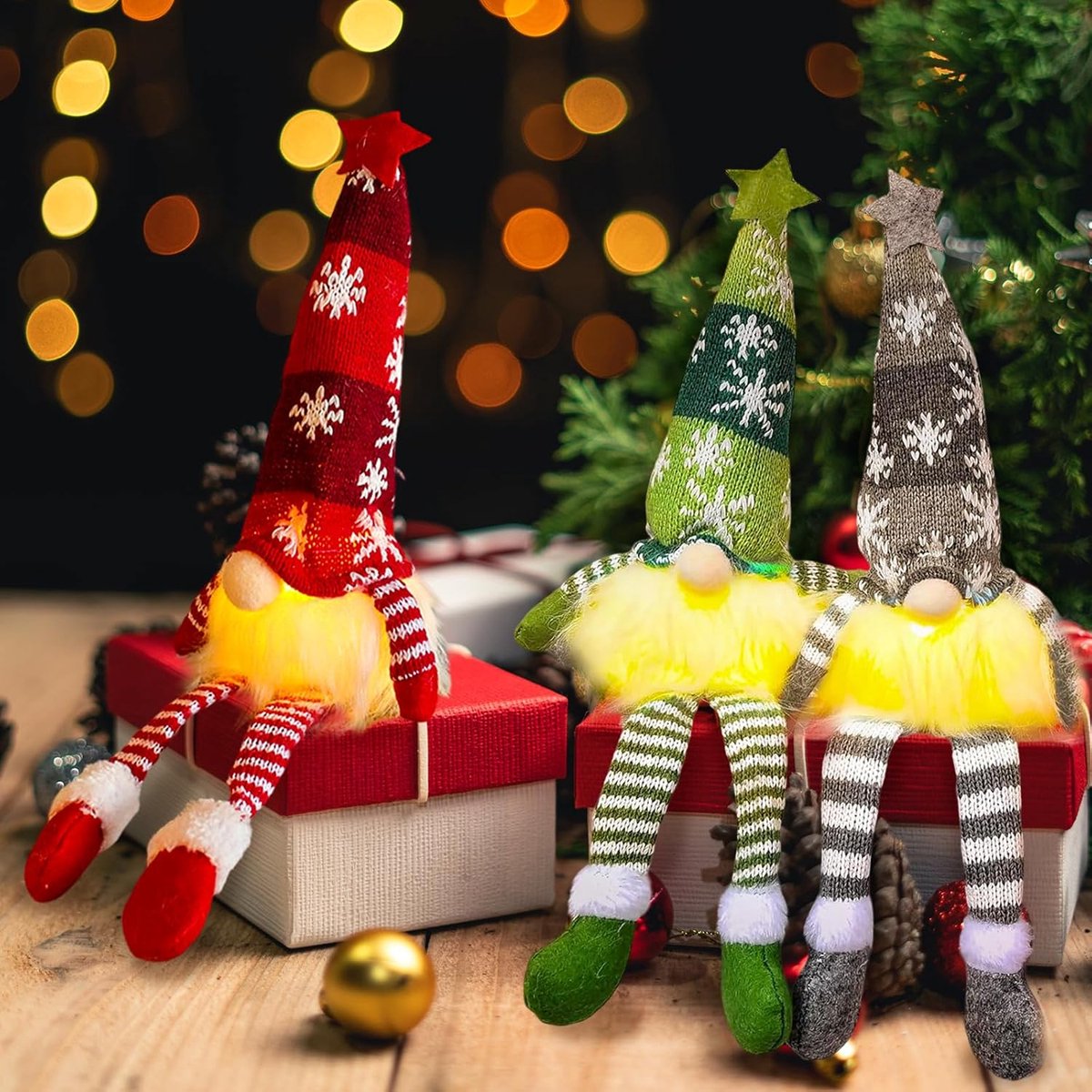 Crrynuo - Kerstversiering - Lichtgevende Rudolph - Sterrenbreihoed Lange Been Lichtgevende Rudolph 3 Stuks - Lichtfunctie - Rood-Groen-Grijs