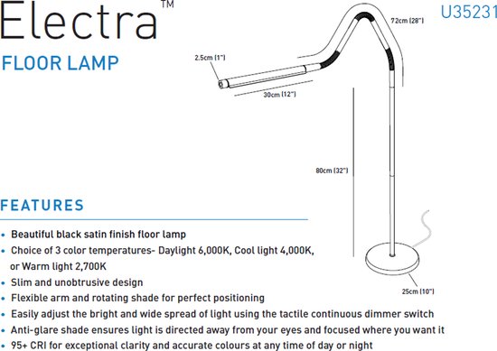 Daylight Electra - Staande vloerlamp - 3 lichtkleuren - Dimbaar - leeslamp - woonkamer - Zwart