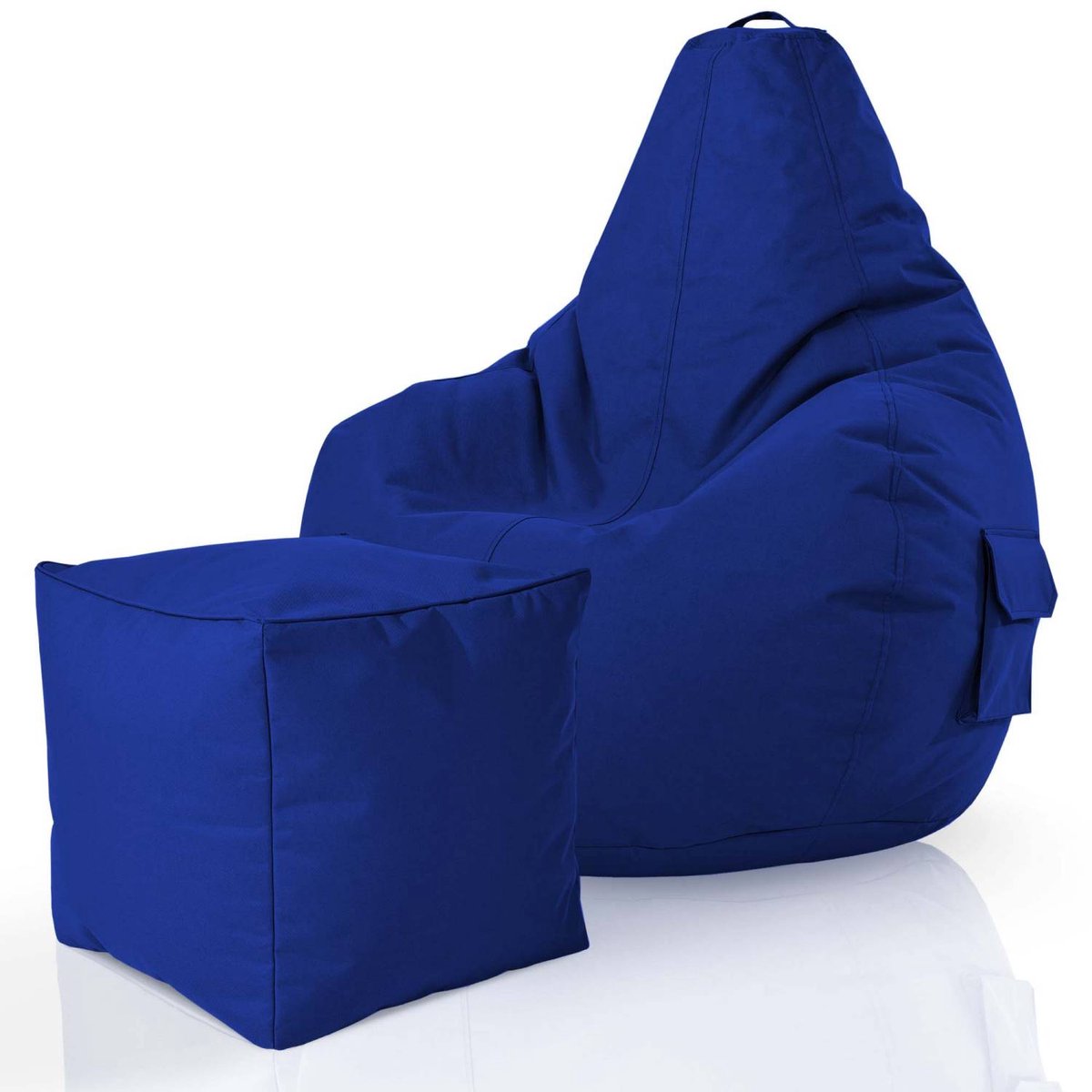 Green Bean® zitzakken + kruk "Cozy+Cube" - met EPS-korrelvulling - robuust, afwasbaar, vuilafstotend - Blauw