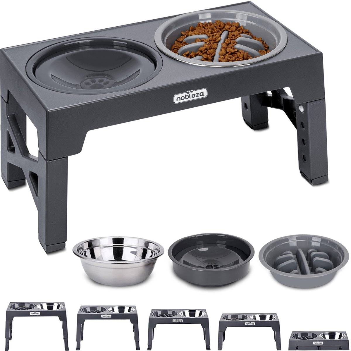 Bol.com Nobleza Voerbak Hond met Standaard - 5 Hoogtes - Drinkbak Hond Anti Knoei - 7,5-31 cm Hoog - Anti Schrokbak Hond - Verho... aanbieding