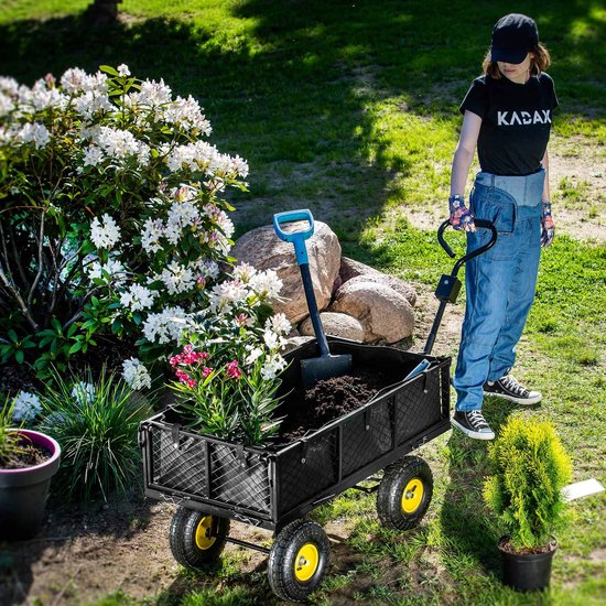KADAX Nettuinwagen met afneembaar zeil, draagkracht 300 kg, bolderkar van gepoedercoat staal, handkar met antislipgreep, tuinwagen, transportwagen (120 l, zwart) van Merkloos — afbeelding 5
