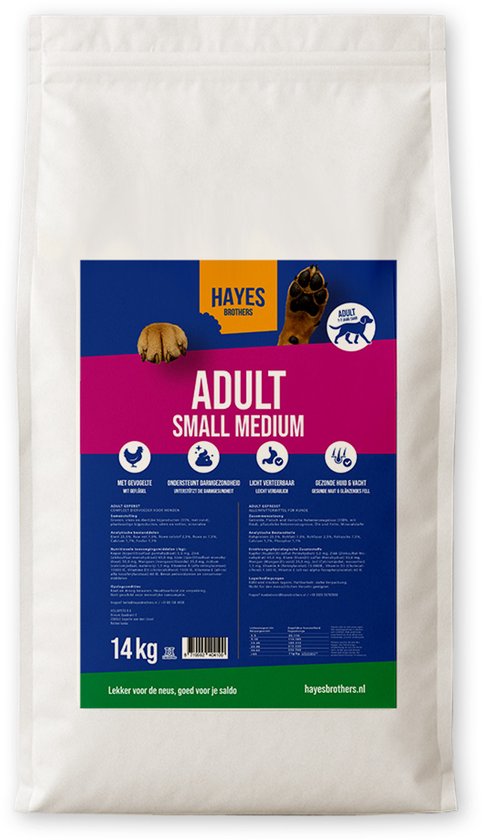 14KG Hayes Brothers Standaard Medium Breed Hondenvoer - Krokante Hondenbrokken voor Gezonde Vacht, Darmflora & Immuunsysteem