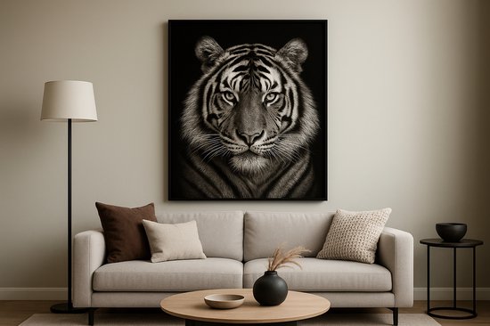 J-Line décoration Murale Tigre - verre trempé - noir/blanc
