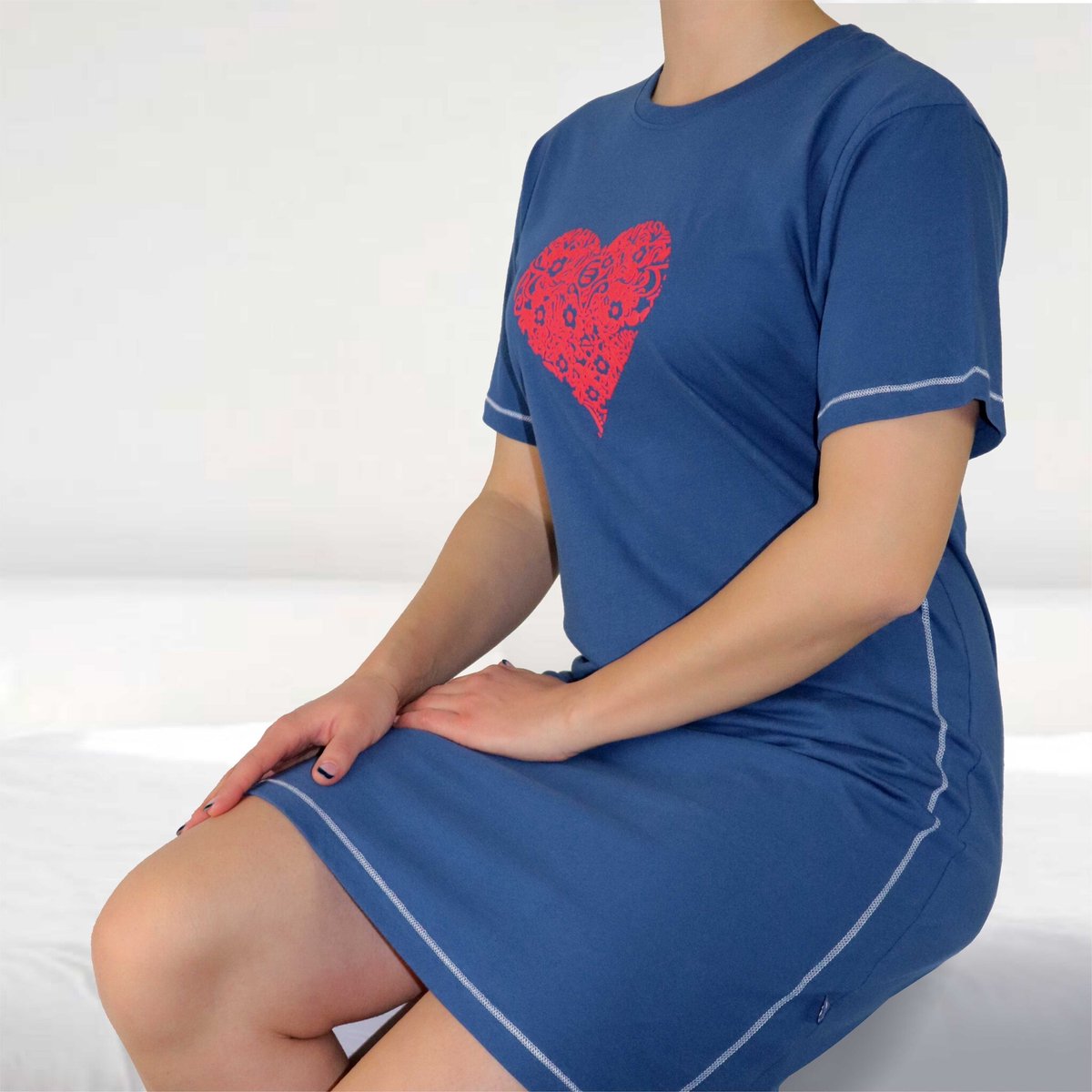 Irresistible Dames Nachthemd - Hart Print - Korte Mouwen - Blauw