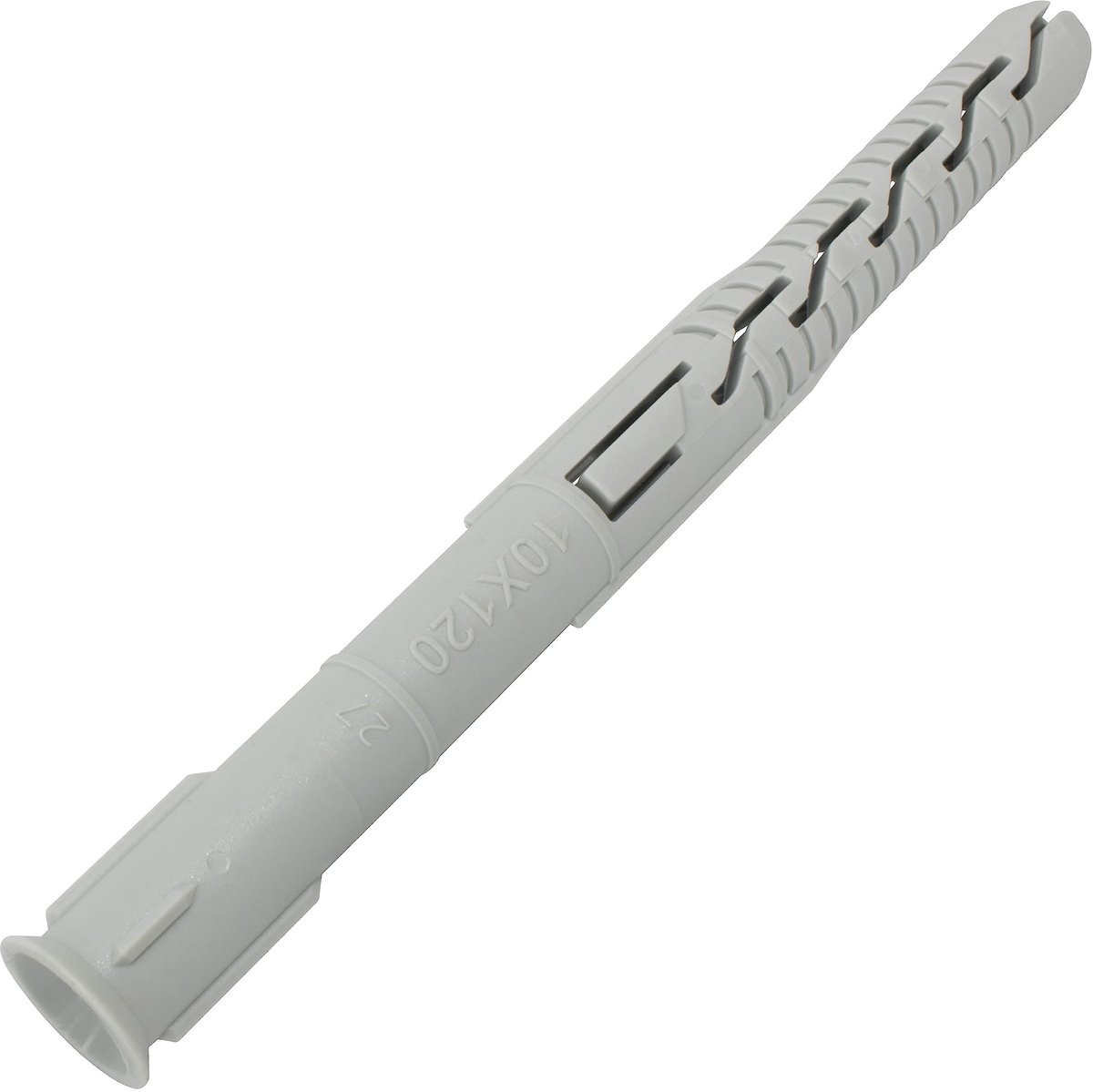 Set van 25 universele polyamide pluggen van Ø10x120 mm met afgeronde kraag, geschikt voor stevige bevestiging in metselwerk, beton en baksteen
