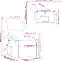 Afmetingen van een donkergroene fauteuil met massagefunctie, inclusief lengte, breedte en hoogte.