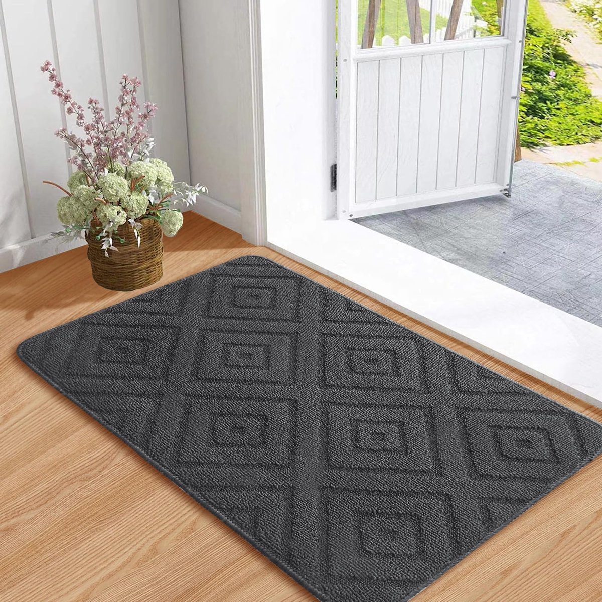 Ibenzoa Waterdichte en robuuste schoonloopmat voor binnen en buiten gebruik deurmat zwart 60 x 90 cm