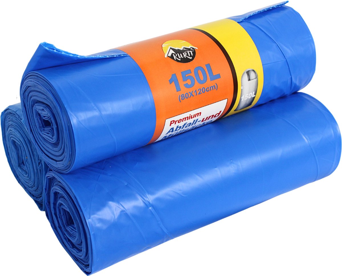 KURTT - 100x afvalzakken (5 rollen a 20 zakken) 120L - 80 x 120 cm - Blauw - (70 micron extra sterk) vuilniszakken