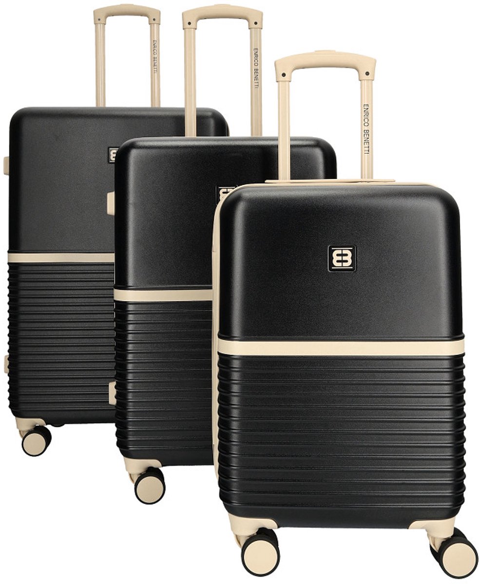 Enrico Benetti Princetown - 3 Koffers - SET van 3 - met TSA Slot - 55 cm - 65 cm - 75 cm - Zwart-Ecru