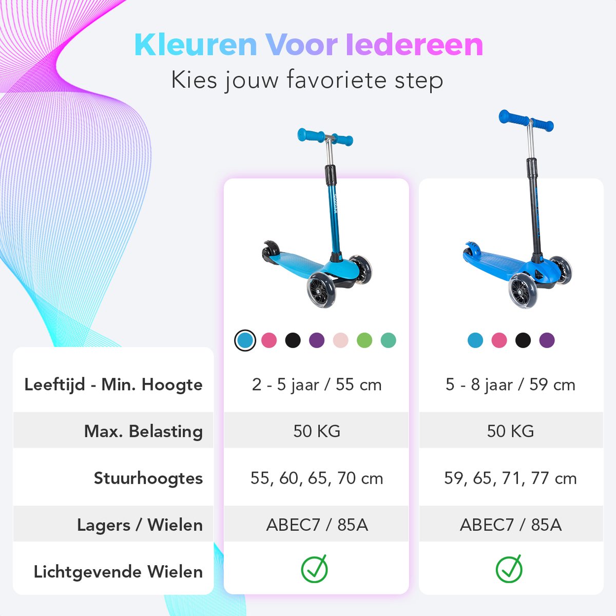 LifeGoods Kinderstep - Step 2-5 Jaar - 3 Lichtgevende LED Wielen - Hoogte Verstelbaar - Jongens/Meisjes - Blauw — afbeelding 8